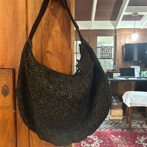 Black Woven Leather Hand Bag